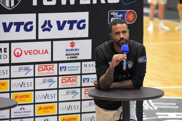 Basketball I Mens I 2020 2021 season I easyCredit Bundesliga I 21 matchday I Hamburg Towers MHP RIESEN Ludwigsburg I 28 02 2021 Bryce Taylor 44, Towers at press conference Hamburg edel optics de Arena, Kurt Emmer Hamburg Germany. Copyright: xLobeca RobertoxSeidelx