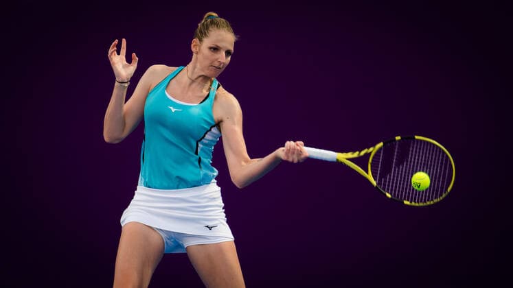 February 28, 2021, DOHA, QATAR: Kristyna Pliskova of the Czech Republic in action during the second qualifications round of the 2021 Qatar Total Open WTA, Tennis Damen 500 tournament against Lin Zhu of China DOHA QATAR - ZUMAa181 20210228_zaa_a181_160 Copyright: xRobxPrangex