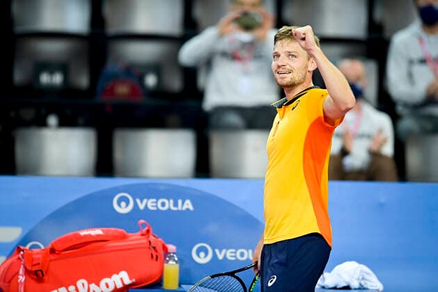 joie de David Goffin (Bel) en fin de match TENNIS : Open Sud de France 2021 - Finale Simple messieurs - Montpellier - 28 02 2021 JBAutissier Panoramic 