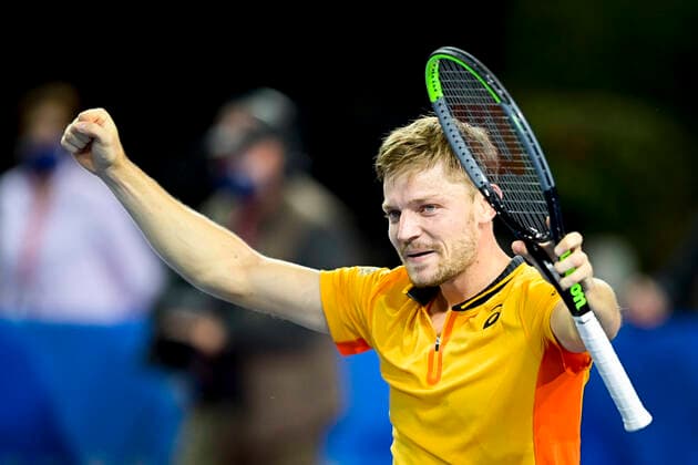 joie de David Goffin (Bel) en fin de match TENNIS : Open Sud de France 2021 - Finale Simple messieurs - Montpellier - 28 02 2021 JBAutissier Panoramic 