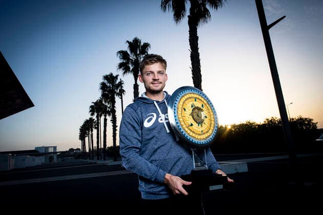 David Goffin (Bel) posant avec le trophee du Vainqueur TENNIS : Open Sud de France 2021 - Finale Simple messieurs - Montpellier - 28 02 2021 JBAutissier Panoramic 