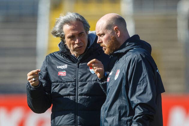 Tuerkguecue coach Serdar DAYAT and co coach Andreas PUMMER r football, Tuerkguecue Zwickau, 3 Liga, season 2020 2021, on 28 2 2021 in Munich, G R U E N W A L D E R S T A D I O N, Germany Source Copyright Credit Oryk HAIST. xx