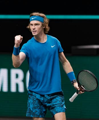 Rotterdam, The Netherlands, 28 Februari 2021, ABNAMRO World Tennis Tournament, Ahoy, First round doubles: Andrey Rublev (RUS) xtennisimagescomxhenkkosterx  Copyright: xHenkxKosterx
