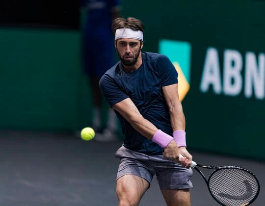 Rotterdam, The Netherlands, 28 Februari 2021, ABNAMRO World Tennis Tournament, Ahoy, First round match: Nikolov Basilashvili (GEO). xtennisimagescomxhenkkosterx  Copyright: xHenkxKosterx