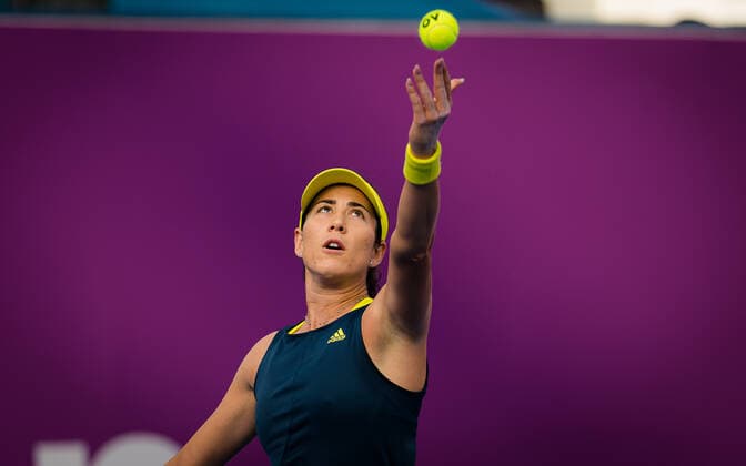 March 1, 2021, DOHA, QATAR: Garbine Muguruza of Spain in action during her first-round match at the 2021 Qatar Total Open WTA, Tennis Damen 500 tournament against Veronika Kudermetova of Russia DOHA QATAR - ZUMAa181 20210301_zaa_a181_043 Copyright: xRobxPrangex