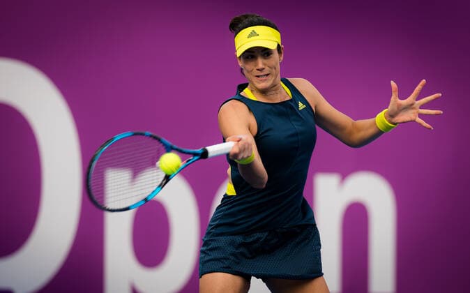March 1, 2021, DOHA, QATAR: Garbine Muguruza of Spain in action during her first-round match at the 2021 Qatar Total Open WTA, Tennis Damen 500 tournament against Veronika Kudermetova of Russia DOHA QATAR - ZUMAa181 20210301_zaa_a181_044 Copyright: xRobxPrangex