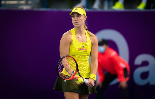 March 1, 2021, DOHA, QATAR: Angelique Kerber of Germany in action during the first round of the 2021 Qatar Total Open WTA, Tennis Damen 500 tournament against Cagla Buyukakcay of Turkey DOHA QATAR - ZUMAa181 20210301_zaa_a181_062 Copyright: xRobxPrangex