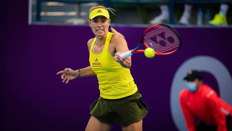March 1, 2021, DOHA, QATAR: Angelique Kerber of Germany in action during the first round of the 2021 Qatar Total Open WTA, Tennis Damen 500 tournament against Cagla Buyukakcay of Turkey DOHA QATAR - ZUMAa181 20210301_zaa_a181_063 Copyright: xRobxPrangex