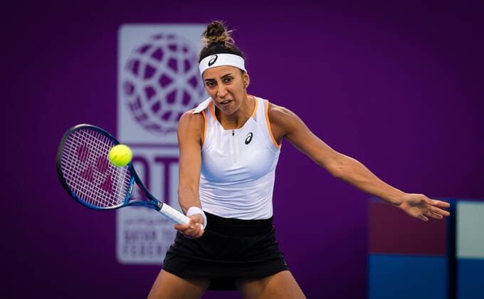 March 1, 2021, DOHA, QATAR: Cagla Buyukakcay of Turkey in action during the first round of the 2021 Qatar Total Open WTA, Tennis Damen 500 tournament against Angelique Kerber of Germany DOHA QATAR - ZUMAa181 20210301_zaa_a181_065 Copyright: xRobxPrangex