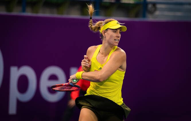 March 1, 2021, DOHA, QATAR: Angelique Kerber of Germany in action during the first round of the 2021 Qatar Total Open WTA, Tennis Damen 500 tournament against Cagla Buyukakcay of Turkey DOHA QATAR - ZUMAa181 20210301_zaa_a181_072 Copyright: xRobxPrangex