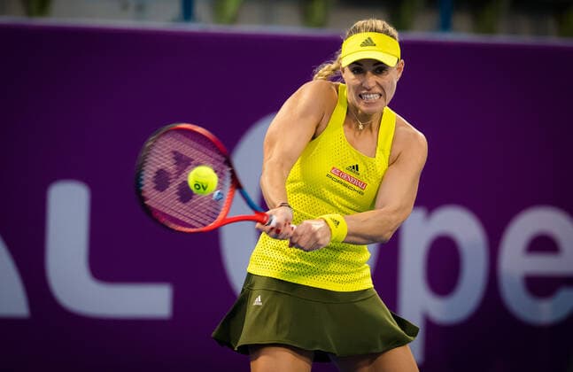 March 1, 2021, DOHA, QATAR: Angelique Kerber of Germany in action during the first round of the 2021 Qatar Total Open WTA, Tennis Damen 500 tournament against Cagla Buyukakcay of Turkey DOHA QATAR - ZUMAa181 20210301_zaa_a181_075 Copyright: xRobxPrangex