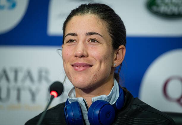 March 1, 2021, DOHA, QATAR: Garbine Muguruza of Spain talks to the media after the first round of the 2021 Qatar Total Open WTA, Tennis Damen 500 tournament DOHA QATAR - ZUMAa181 20210301_zaa_a181_079 Copyright: xRobxPrangex