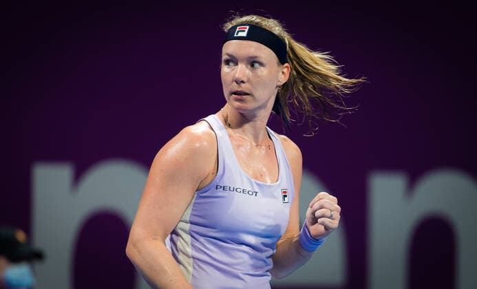 March 1, 2021, DOHA, QATAR: Kiki Bertens of the Netherlands in action during the first round of the 2021 Qatar Total Open WTA, Tennis Damen 500 tournament against Jelena Ostapenko of Latvia DOHA QATAR - ZUMAa181 20210301_zaa_a181_091 Copyright: xRobxPrangex