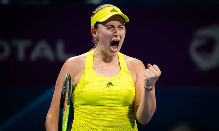 March 1, 2021, DOHA, QATAR: Jelena Ostapenko of Latvia in action during the first round of the 2021 Qatar Total Open WTA, Tennis Damen 500 tournament against Kiki Bertens of the Netherlands DOHA QATAR - ZUMAa181 20210301_zaa_a181_094 Copyright: xRobxPrangex