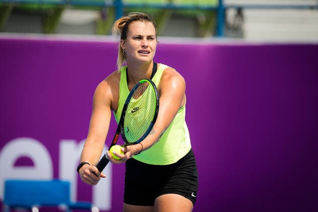March 1, 2021, DOHA, QATAR: Aryna Sabalenka of Belarus during practice ahead of the 2021 Qatar Total Open WTA, Tennis Damen 500 tournament DOHA QATAR - ZUMAa181 20210301_zaa_a181_121 Copyright: xRobxPrangex