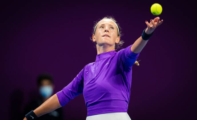 March 1, 2021, DOHA, QATAR: Victoria Azarenka of Belarus in action during the first round of the 2021 Qatar Total Open WTA, Tennis Damen 500 tournament against Svetlana Kuznetsova of Russia DOHA QATAR - ZUMAa181 20210301_zaa_a181_136 Copyright: xRobxPrangex