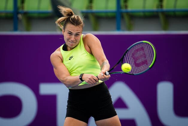 March 1, 2021, DOHA, QATAR: Aryna Sabalenka of Belarus during practice ahead of the 2021 Qatar Total Open WTA, Tennis Damen 500 tournament DOHA QATAR - ZUMAa181 20210301_zaa_a181_169 Copyright: xRobxPrangex