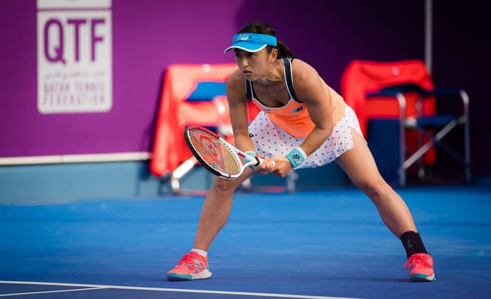 March 1, 2021, DOHA, QATAR: Misaki Doi of Japan in action during the final qualifications round of the 2021 Qatar Total Open WTA, Tennis Damen 500 tournament against Jessica Pegula of the United States DOHA QATAR - ZUMAa181 20210301_zaa_a181_184 Copyright: xRobxPrangex