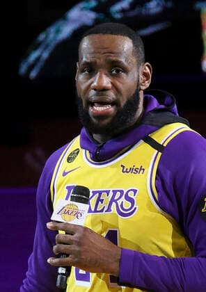 March 1, 2021, Los Angeles, California, USA: Lakers star LeBron James is criticized by soccer star, Zlatan Ibrahimovic for his social activism. FILE PHOTO: LeBron James speaks during a commemorative celebration in honor of Kobe Bryant prior to the start of the contest between the Los Angeles Lakers and the visiting Portland Trailblazers on Friday January 31, 2020 at the Staples Center in Los Angeles, California. Lakers lose to Trailblazers, 119-127. PI Los Angeles USA - ZUMAp124 20210301_zaa_p124_002 Copyright: xBURTxHARRISx