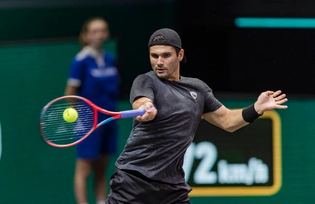 Rotterdam, The Netherlands, 2 march 2021, ABNAMRO World Tennis Tournament, Ahoy, First round : Marcos Giron (USA) XhenkkosterX  Copyright: xHenkxKosterx