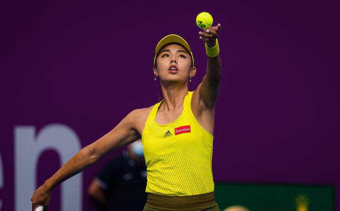 March 2, 2021, DOHA, QATAR: Qiang Wang of China in action during her first round match at the 2021 Qatar Total Open WTA, Tennis Damen 500 tournament against Jessica Pegula of the United States DOHA QATAR - ZUMAa181 20210302_zaa_a181_012 Copyright: xRobxPrangex