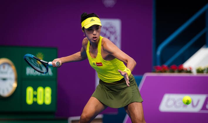 March 2, 2021, DOHA, QATAR: Qiang Wang of China in action during her first round match at the 2021 Qatar Total Open WTA, Tennis Damen 500 tournament against Jessica Pegula of the United States DOHA QATAR - ZUMAa181 20210302_zaa_a181_015 Copyright: xRobxPrangex