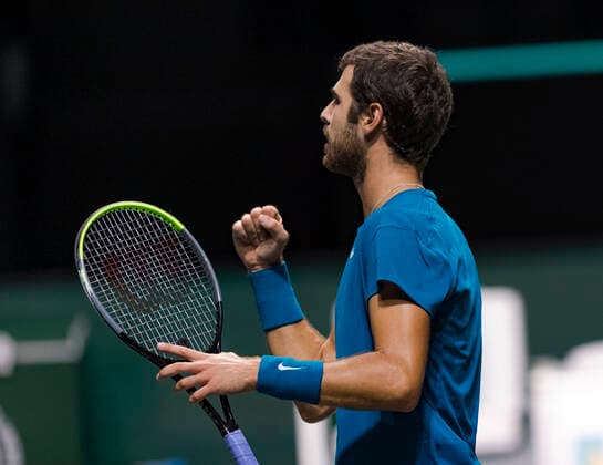 Rotterdam, The Netherlands, 2 march 2021, ABNAMRO World Tennis Tournament, Ahoy, First round match: Karen Khachanov (RUS). XhenkkosterX  Copyright: xHenkxKosterx