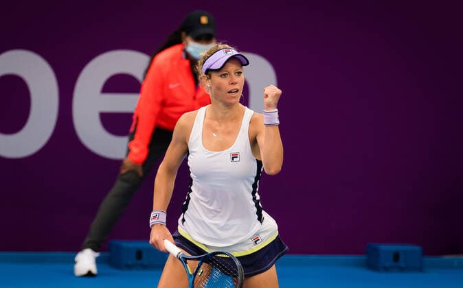 March 2, 2021, DOHA, QATAR: Laura Siegemund of Germany in action during her first round match at the 2021 Qatar Total Open WTA, Tennis Damen 500 tournament against Elena Rybakina of Kazakhstan DOHA QATAR - ZUMAa181 20210302_zaa_a181_032 Copyright: xRobxPrangex