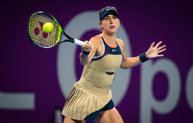 March 2, 2021, DOHA, QATAR: Belinda Bencic of Switzerland in action during the first round of the 2021 Qatar Total Open WTA, Tennis Damen 500 tournament against Madison Keys of the United States DOHA QATAR - ZUMAa181 20210302_zaa_a181_074 Copyright: xRobxPrangex