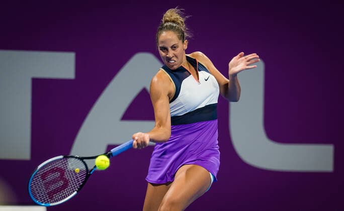 March 2, 2021, DOHA, QATAR: Madison Keys of the United States in action during the first round of the 2021 Qatar Total Open WTA, Tennis Damen 500 tournament against Belinda Bencic of Switzerland DOHA QATAR - ZUMAa181 20210302_zaa_a181_078 Copyright: xRobxPrangex
