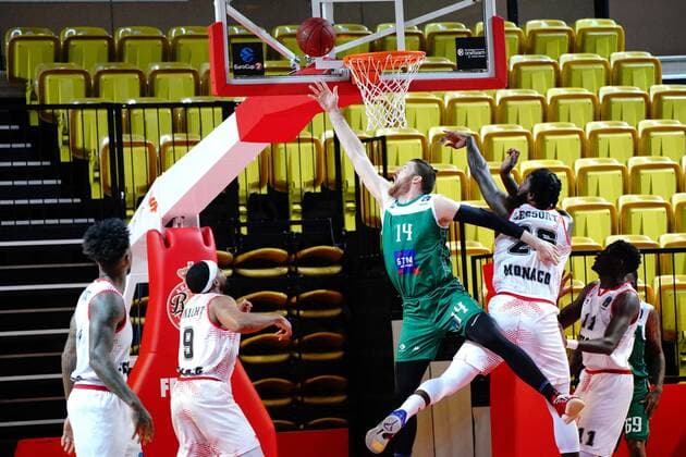 Brian Conklin (Nanterre 92) - Mathias Lessort (AS Monaco) BASKETBALL : Monaco vs Nanterre 92 - Eurocup - Monaco - 02 03 2021 NorbertScanella PanoramiC 