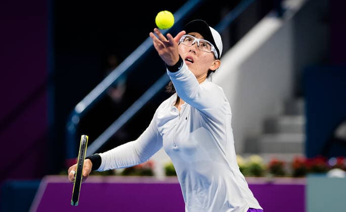 March 2, 2021, DOHA, QATAR: Saisai Zheng of China in action during her first-round match at the 2021 Qatar Total Open WTA, Tennis Damen 500 tournament against Misaki Doi of Japan DOHA QATAR - ZUMAa181 20210302_zaa_a181_102 Copyright: xRobxPrangex