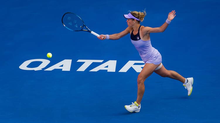 March 3, 2021, DOHA, QATAR: Laura Siegemund of Germany in action during her second-round match at the 2021 Qatar Total Open WTA, Tennis Damen 500 tournament against Victoria Azarenka of Belarus DOHA QATAR - ZUMAa181 20210303_zaa_a181_013 Copyright: xRobxPrangex