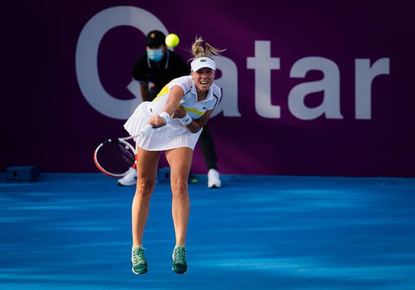 March 3, 2021, DOHA, QATAR: Anett Kontaveit of Estonia in action during her second-round match at the 2021 Qatar Total Open WTA, Tennis Damen 500 tournament against Angelique Kerber of Germany DOHA QATAR - ZUMAa181 20210303_zaa_a181_038 Copyright: xRobxPrangex
