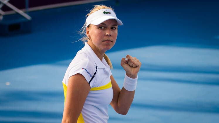 March 3, 2021, DOHA, QATAR: Anett Kontaveit of Estonia in action during her second-round match at the 2021 Qatar Total Open WTA, Tennis Damen 500 tournament against Angelique Kerber of Germany DOHA QATAR - ZUMAa181 20210303_zaa_a181_040 Copyright: xRobxPrangex