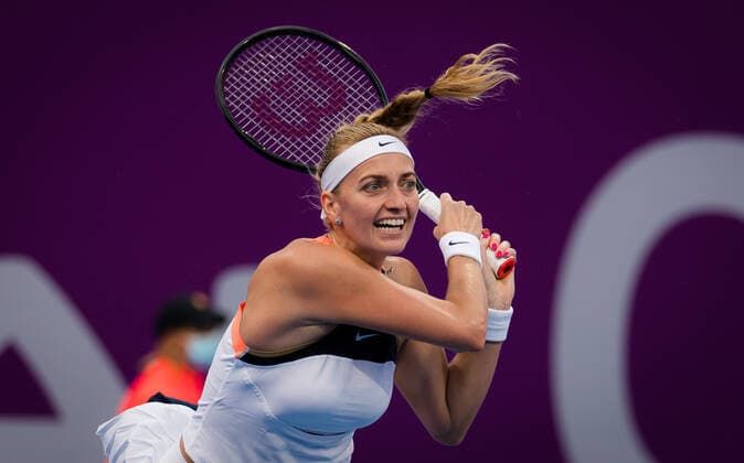 March 3, 2021, DOHA, QATAR: Petra Kvitova of the Czech Republic in action during her second-round match at the 2021 Qatar Total Open WTA, Tennis Damen 500 tournament against Anastasia Pavlyuchenkova of Russia DOHA QATAR - ZUMAa181 20210303_zaa_a181_051 Copyright: xRobxPrangex
