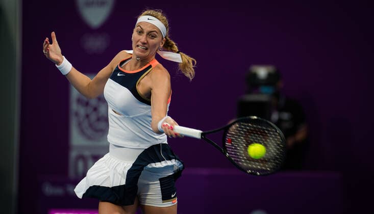 March 3, 2021, DOHA, QATAR: Petra Kvitova of the Czech Republic in action during her second-round match at the 2021 Qatar Total Open WTA, Tennis Damen 500 tournament against Anastasia Pavlyuchenkova of Russia DOHA QATAR - ZUMAa181 20210303_zaa_a181_064 Copyright: xRobxPrangex