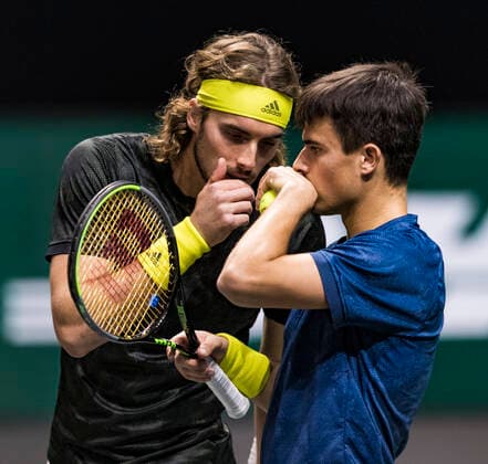 Rotterdam, The Netherlands, 3 march 2021, ABNAMRO World Tennis Tournament, Ahoy, First round doubles: Stefanos Tsitsipas (GRE) Petros Tsitsipas (GRE). Photo: henkkoster  Copyright: xHenkxKosterx