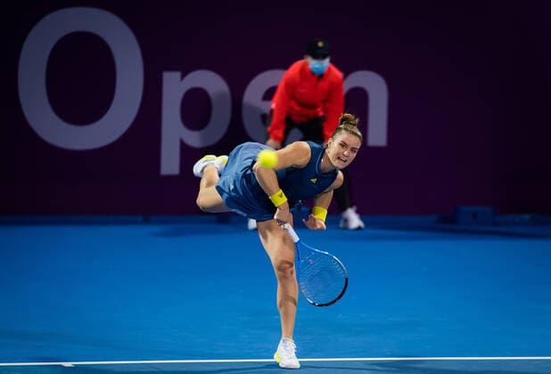 March 3, 2021, DOHA, QATAR: Maria Sakkari of Greece in action during her second-round match at the 2021 Qatar Total Open WTA, Tennis Damen 500 tournament against Madison Keys of the United States DOHA QATAR - ZUMAa181 20210303_zaa_a181_066 Copyright: xRobxPrangex