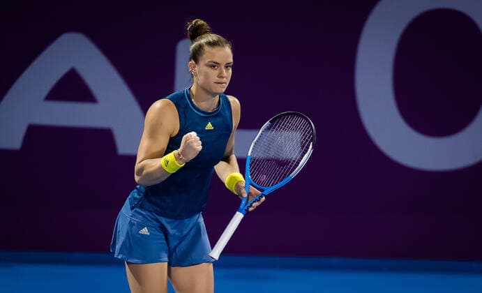 March 3, 2021, DOHA, QATAR: Maria Sakkari of Greece in action during her second-round match at the 2021 Qatar Total Open WTA, Tennis Damen 500 tournament against Madison Keys of the United States DOHA QATAR - ZUMAa181 20210303_zaa_a181_068 Copyright: xRobxPrangex