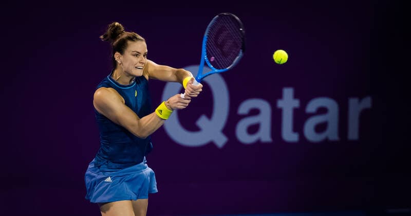 March 3, 2021, DOHA, QATAR: Maria Sakkari of Greece in action during her second-round match at the 2021 Qatar Total Open WTA, Tennis Damen 500 tournament against Madison Keys of the United States DOHA QATAR - ZUMAa181 20210303_zaa_a181_070 Copyright: xRobxPrangex