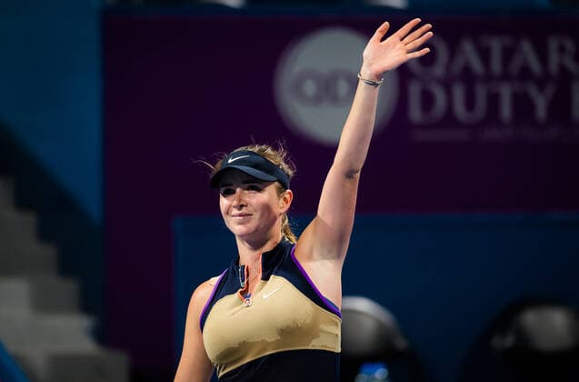 March 3, 2021, DOHA, QATAR: Elina Svitolina of the Ukraine in action during her second-round match at the 2021 Qatar Total Open WTA, Tennis Damen 500 tournament against Misaki Doi of Japan DOHA QATAR - ZUMAa181 20210303_zaa_a181_091 Copyright: xRobxPrangex