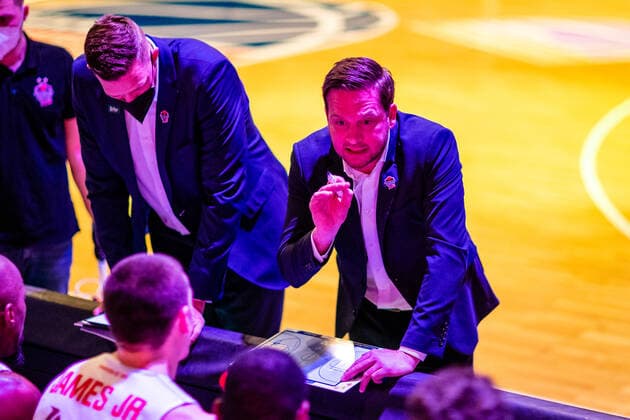 Coach Rolf Scholz Jobstairs Giessen 46ers during the match Season 2020 2021 Men in the EasyCredit Bundesliga between Syntainics MBC and Jobstairs Giessen 46ers at Stadthalle Weissenfels on 3 March 2021 in Weissenfels, Saxony Anhalt, Germany