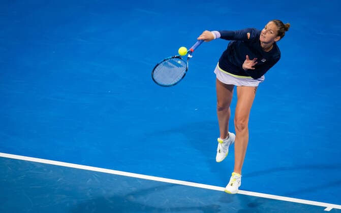 March 3, 2021, DOHA, QATAR: Karolina Pliskova of the Czech Republic in action during her second-round match at the 2021 Qatar Total Open WTA, Tennis Damen 500 tournament against Ons Jabeur of Tunisia DOHA QATAR - ZUMAa181 20210303_zaa_a181_142 Copyright: xRobxPrangex