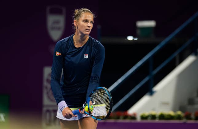 March 3, 2021, DOHA, QATAR: Karolina Pliskova of the Czech Republic in action during her second-round match at the 2021 Qatar Total Open WTA, Tennis Damen 500 tournament against Ons Jabeur of Tunisia DOHA QATAR - ZUMAa181 20210303_zaa_a181_154 Copyright: xRobxPrangex