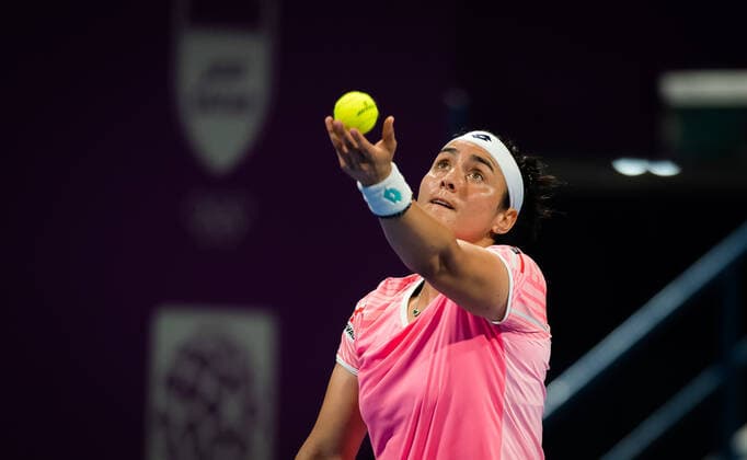 March 3, 2021, DOHA, QATAR: Ons Jabeur of Tunisia in action during her second-round match at the 2021 Qatar Total Open WTA, Tennis Damen 500 tournament against Karolina Pliskova of the Czech Republic DOHA QATAR - ZUMAa181 20210303_zaa_a181_156 Copyright: xRobxPrangex