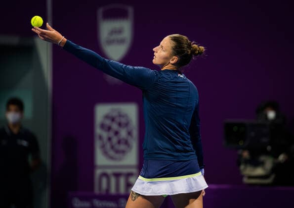 March 3, 2021, DOHA, QATAR: Karolina Pliskova of the Czech Republic in action during her second-round match at the 2021 Qatar Total Open WTA, Tennis Damen 500 tournament against Ons Jabeur of Tunisia DOHA QATAR - ZUMAa181 20210303_zaa_a181_164 Copyright: xRobxPrangex