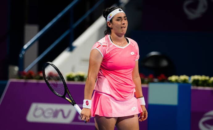 March 4, 2021, DOHA, QATAR: Ons Jabeur of Tunisia in action during her second round match at the 2021 Qatar Total Open WTA, Tennis Damen 500 tournament against Karolina Pliskova of the Czech Republic DOHA QATAR - ZUMAa181 20210304_zaa_a181_003 Copyright: xRobxPrangex
