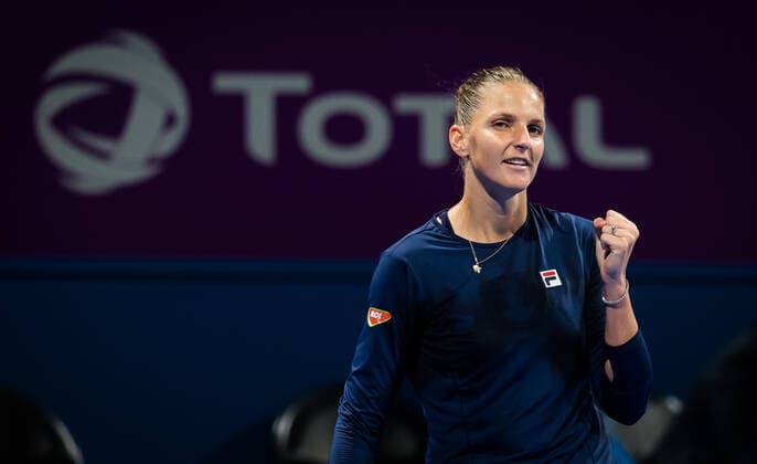 March 4, 2021, DOHA, QATAR: Karolina Pliskova of the Czech Republic in action during her second round match at the 2021 Qatar Total Open WTA, Tennis Damen 500 tournament against Ons Jabeur of Tunisia DOHA QATAR - ZUMAa181 20210304_zaa_a181_006 Copyright: xRobxPrangex