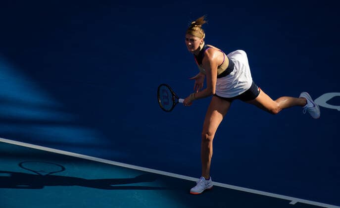 March 4, 2021, DOHA, QATAR: Petra Kvitova of the Czech Republic in action during the quarterfinals of the 2021 Qatar Total Open WTA, Tennis Damen 500 tournament against Anett Kontaveit of Estonia DOHA QATAR - ZUMAa181 20210304_zaa_a181_011 Copyright: xRobxPrangex